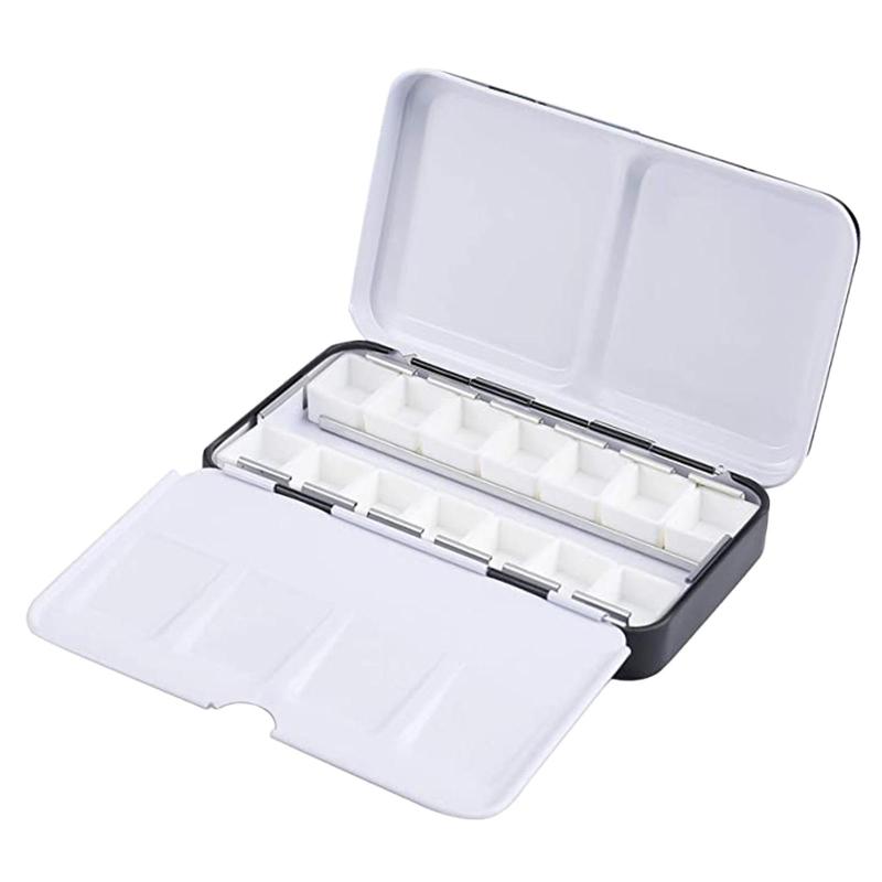 Watercolor Palette Empty Paint Tray, Travel Watercolor Storage Tin Case, 14  Wells Folding Palet for Artist Art Students Kids 